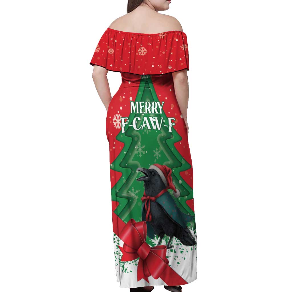 Funny Christmas Raven Off Shoulder Maxi Dress Merry F Caw F - Wonder Print Shop