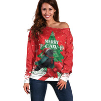 Funny Christmas Raven Off Shoulder Sweater Merry F Caw F - Wonder Print Shop