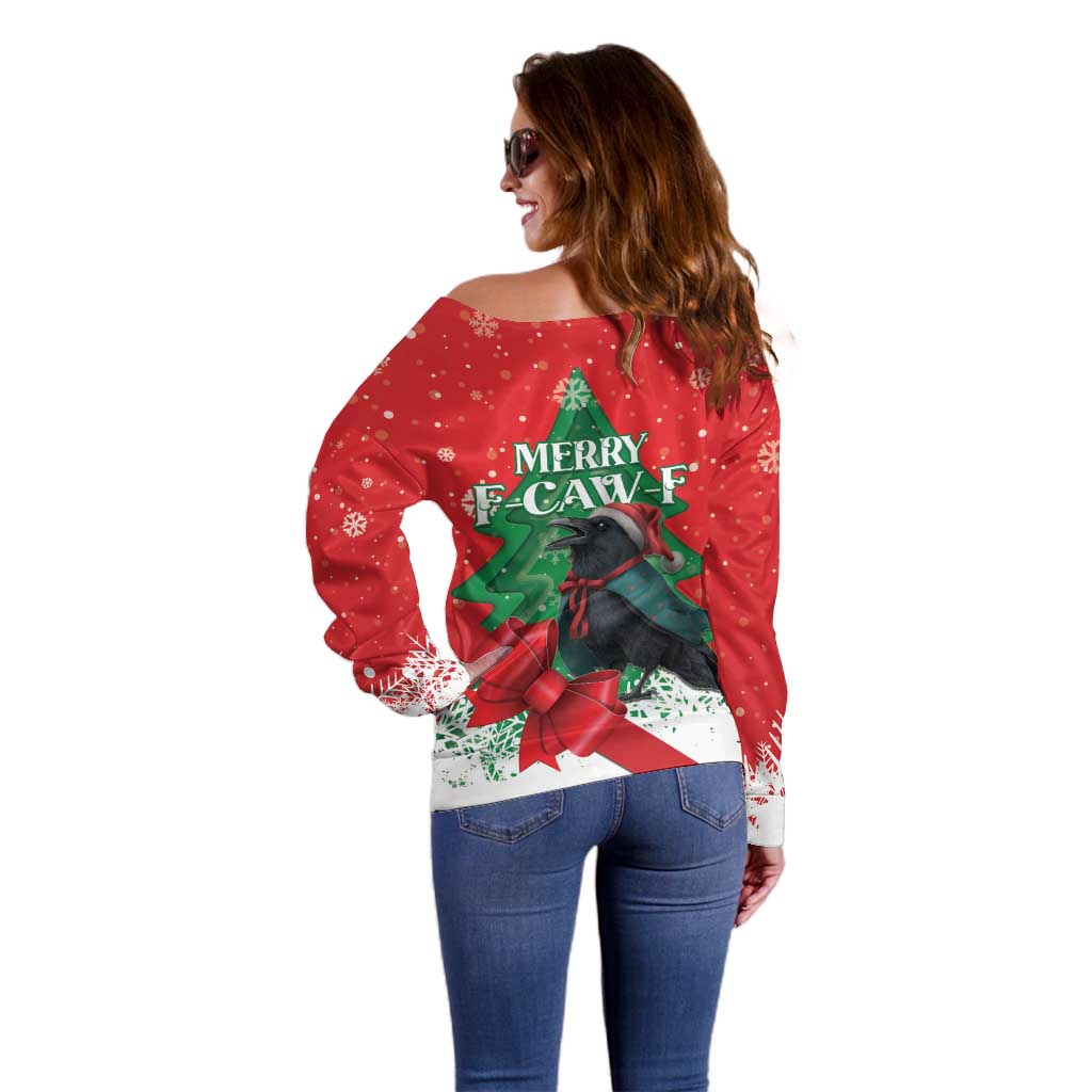 Funny Christmas Raven Off Shoulder Sweater Merry F Caw F - Wonder Print Shop