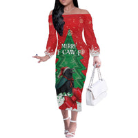 Funny Christmas Raven Off The Shoulder Long Sleeve Dress Merry F Caw F - Wonder Print Shop