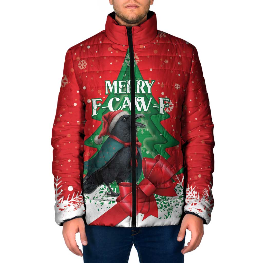 Funny Christmas Raven Padded Jacket Merry F Caw F - Wonder Print Shop