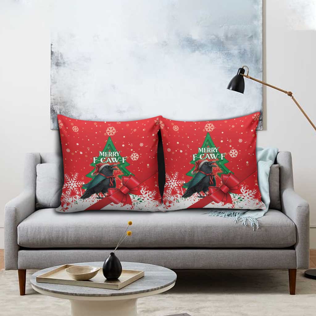 Funny Christmas Raven Pillow Cover Merry F Caw F - Wonder Print Shop