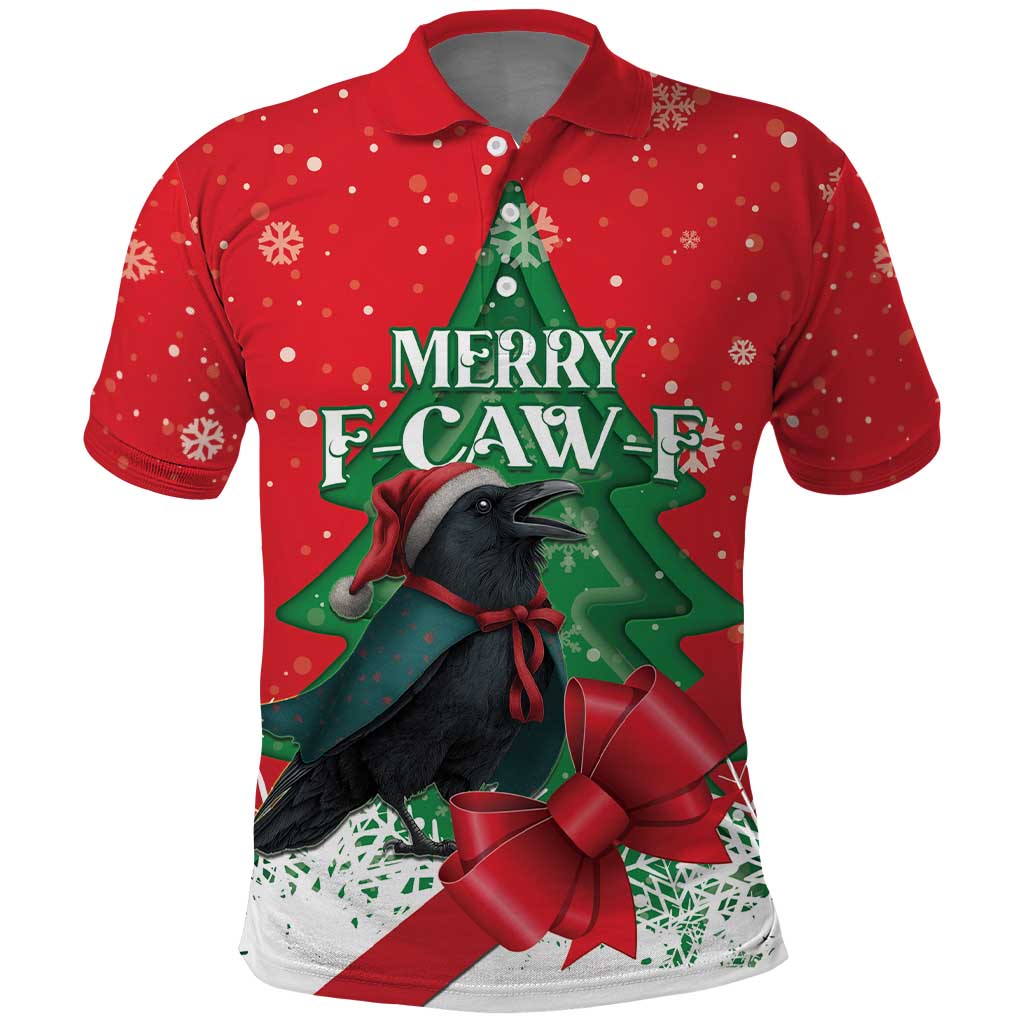 Funny Christmas Raven Polo Shirt Merry F Caw F - Wonder Print Shop