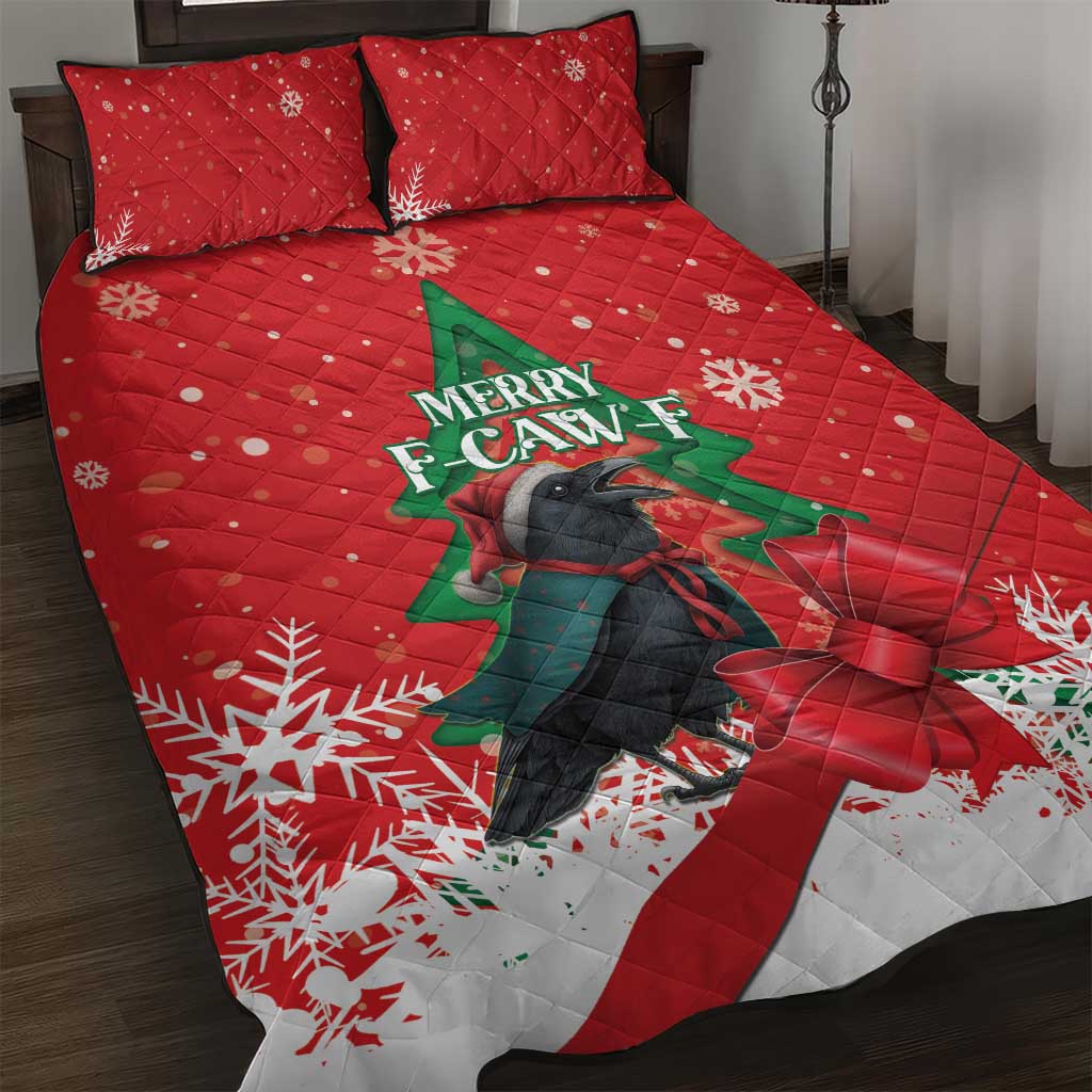 Funny Christmas Raven Quilt Bed Set Merry F Caw F - Wonder Print Shop