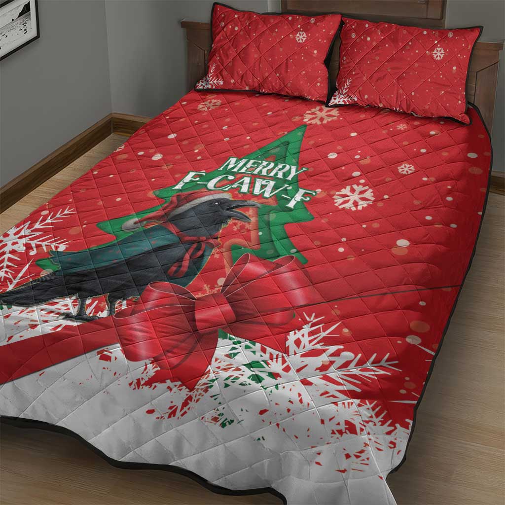 Funny Christmas Raven Quilt Bed Set Merry F Caw F - Wonder Print Shop