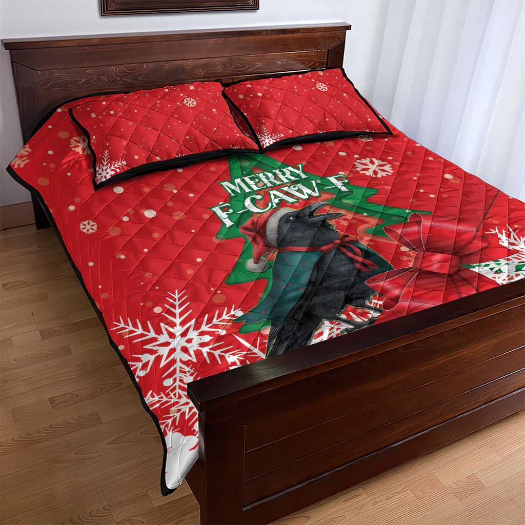 Funny Christmas Raven Quilt Bed Set Merry F Caw F - Wonder Print Shop