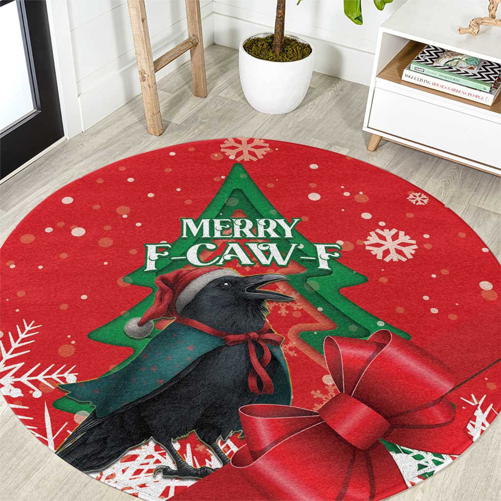 Funny Christmas Raven Round Carpet Merry F Caw F - Wonder Print Shop
