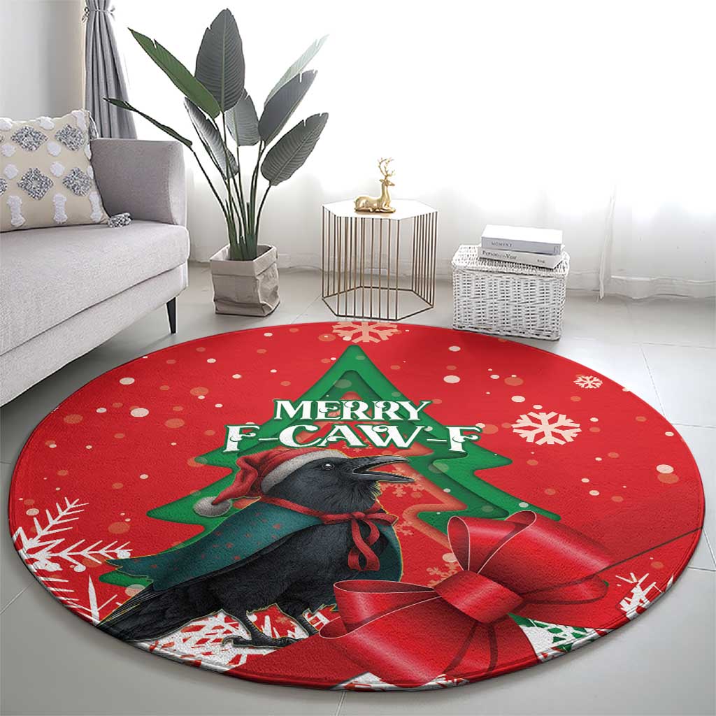 Funny Christmas Raven Round Carpet Merry F Caw F - Wonder Print Shop