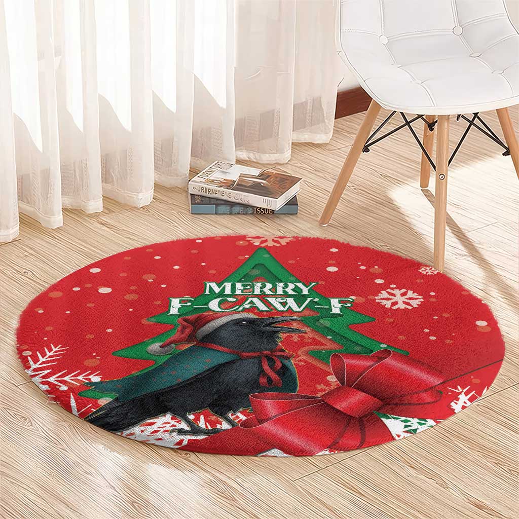 Funny Christmas Raven Round Carpet Merry F Caw F - Wonder Print Shop