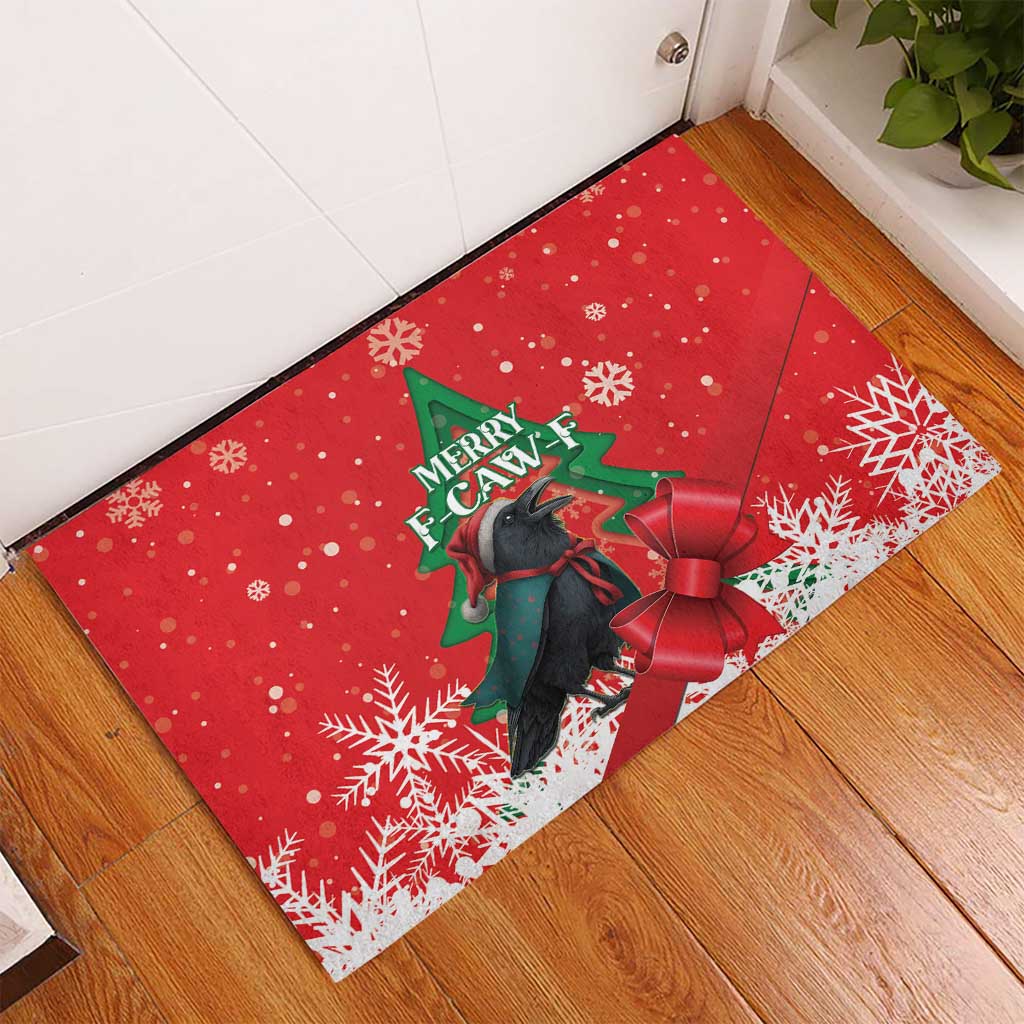 Funny Christmas Raven Rubber Doormat Merry F Caw F - Wonder Print Shop