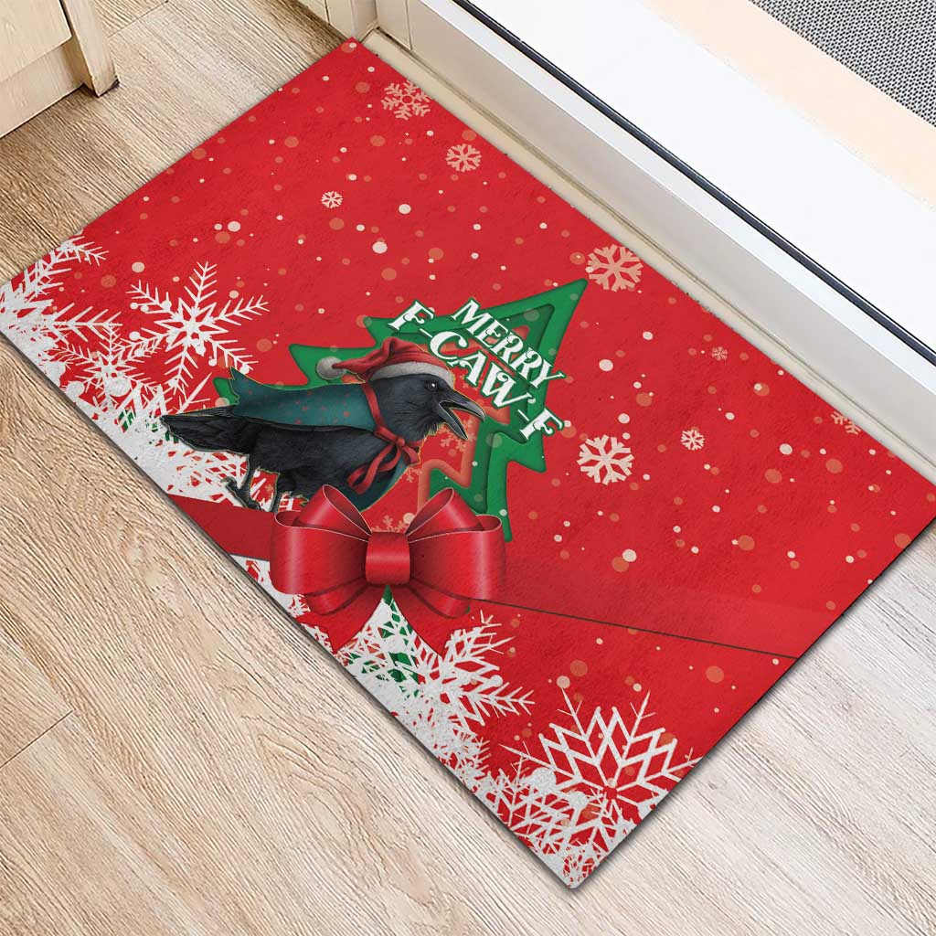 Funny Christmas Raven Rubber Doormat Merry F Caw F - Wonder Print Shop
