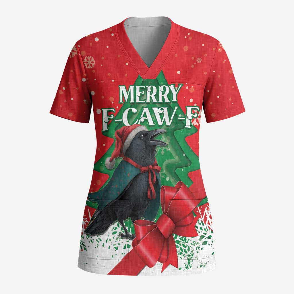Funny Christmas Raven Scrub Top Merry F Caw F - Wonder Print Shop
