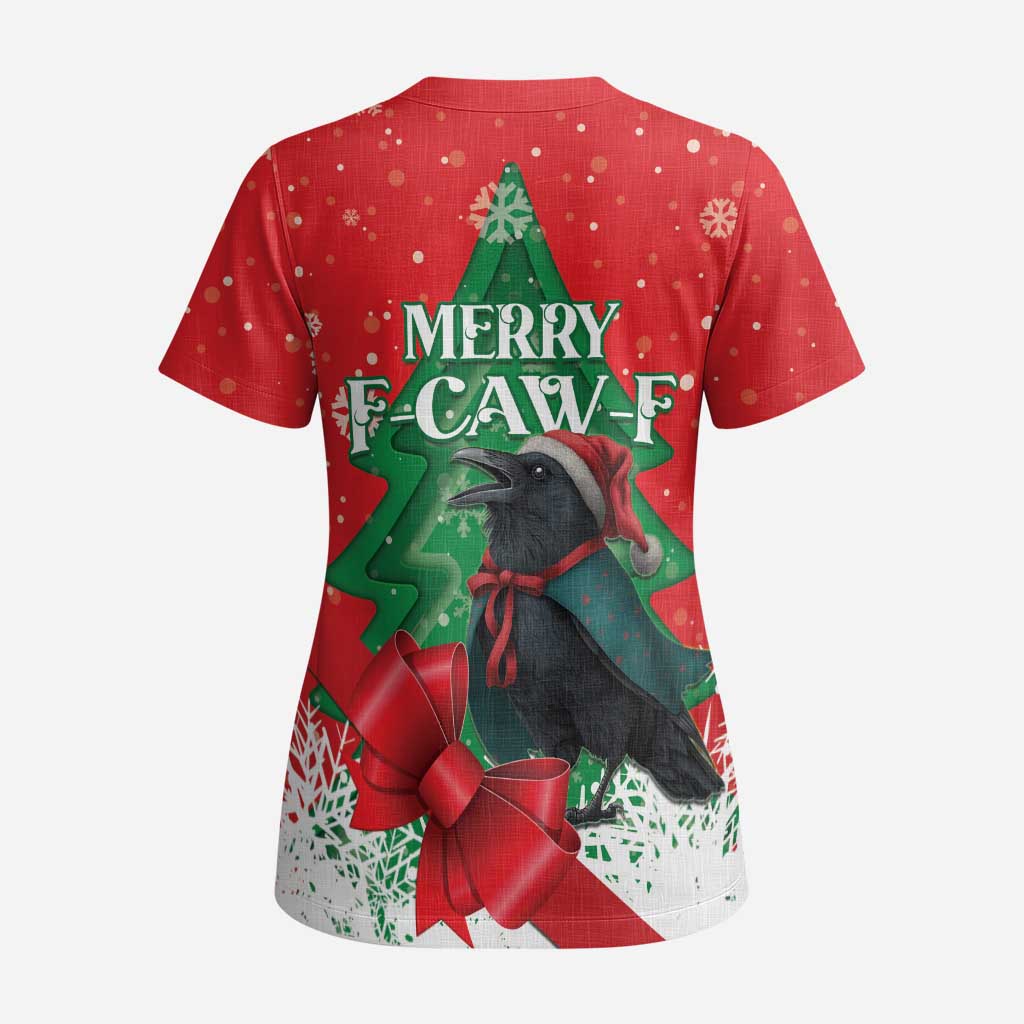 Funny Christmas Raven Scrub Top Merry F Caw F - Wonder Print Shop