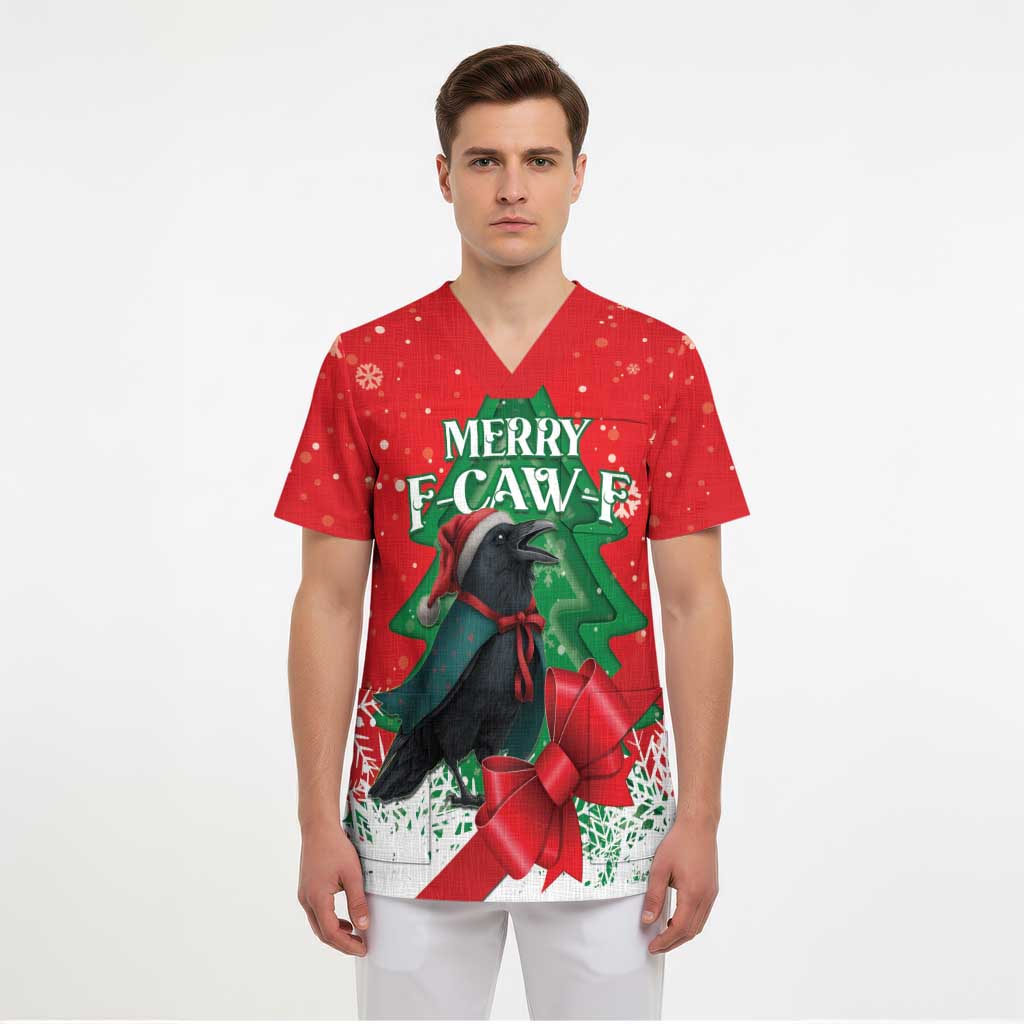 Funny Christmas Raven Scrub Top Merry F Caw F - Wonder Print Shop