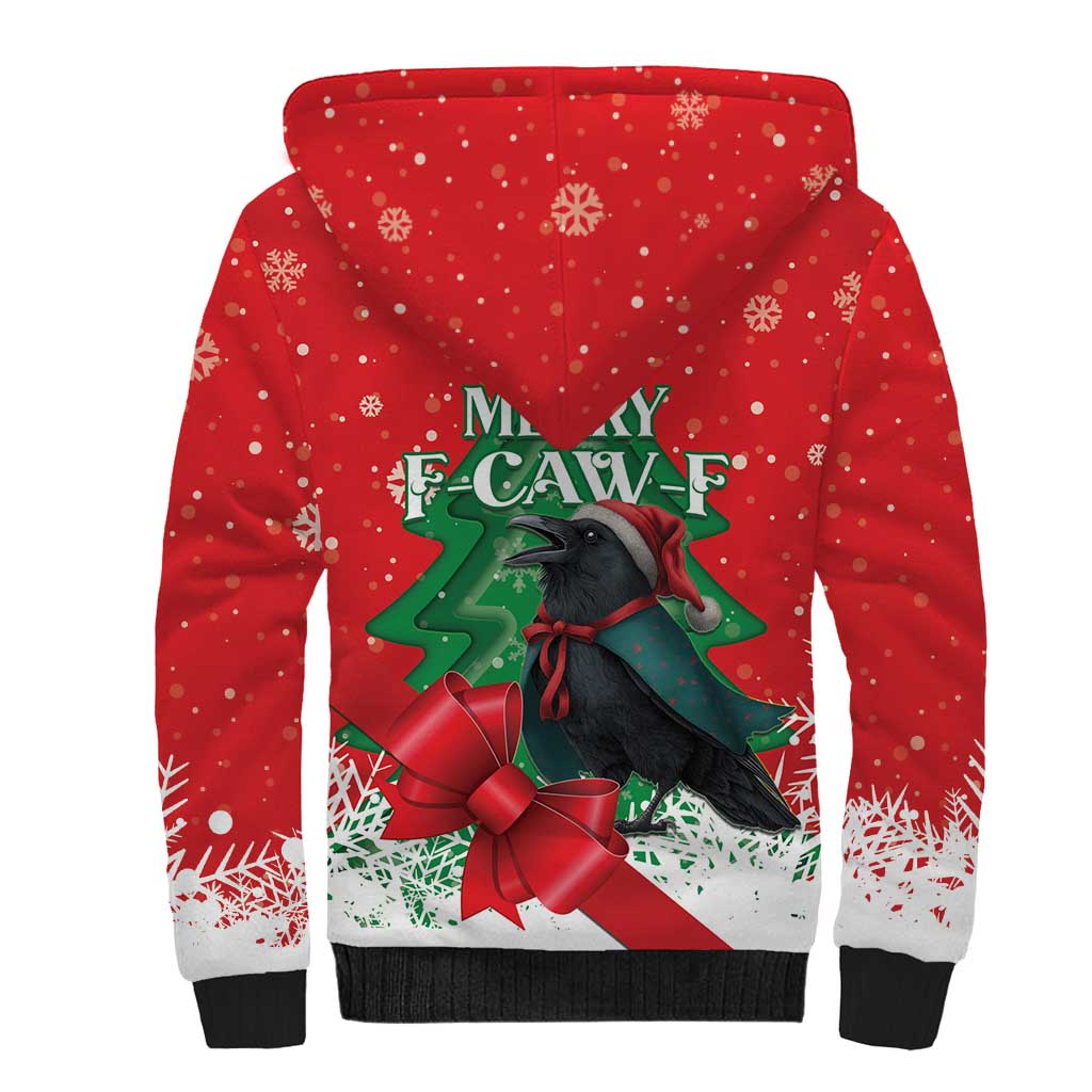 Funny Christmas Raven Sherpa Hoodie Merry F Caw F - Wonder Print Shop