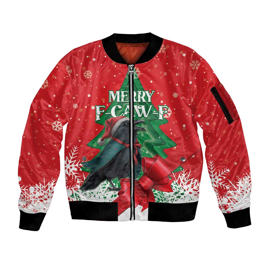 Funny Christmas Raven Sleeve Zip Bomber Jacket Merry F Caw F - Wonder Print Shop