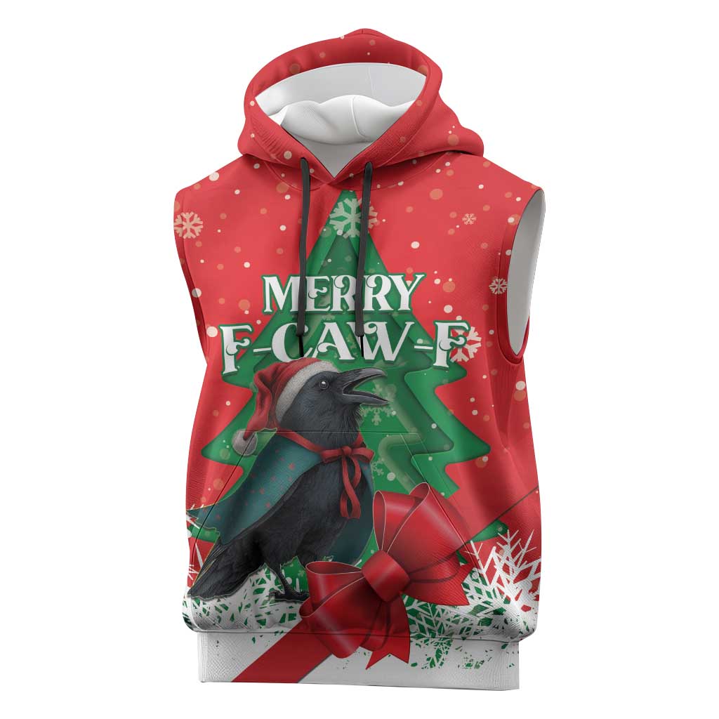 Funny Christmas Raven Sleeveless Hoodie Merry F Caw F - Wonder Print Shop