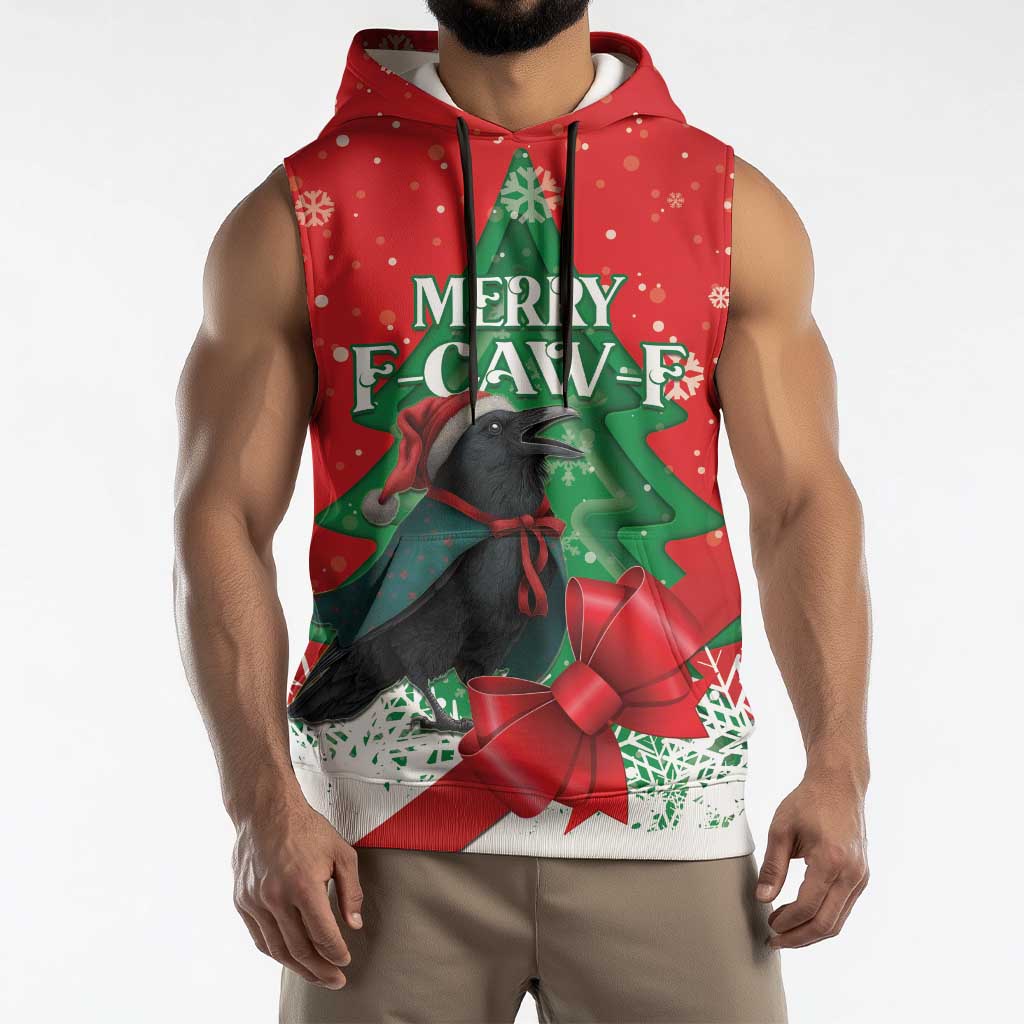 Funny Christmas Raven Sleeveless Hoodie Merry F Caw F - Wonder Print Shop