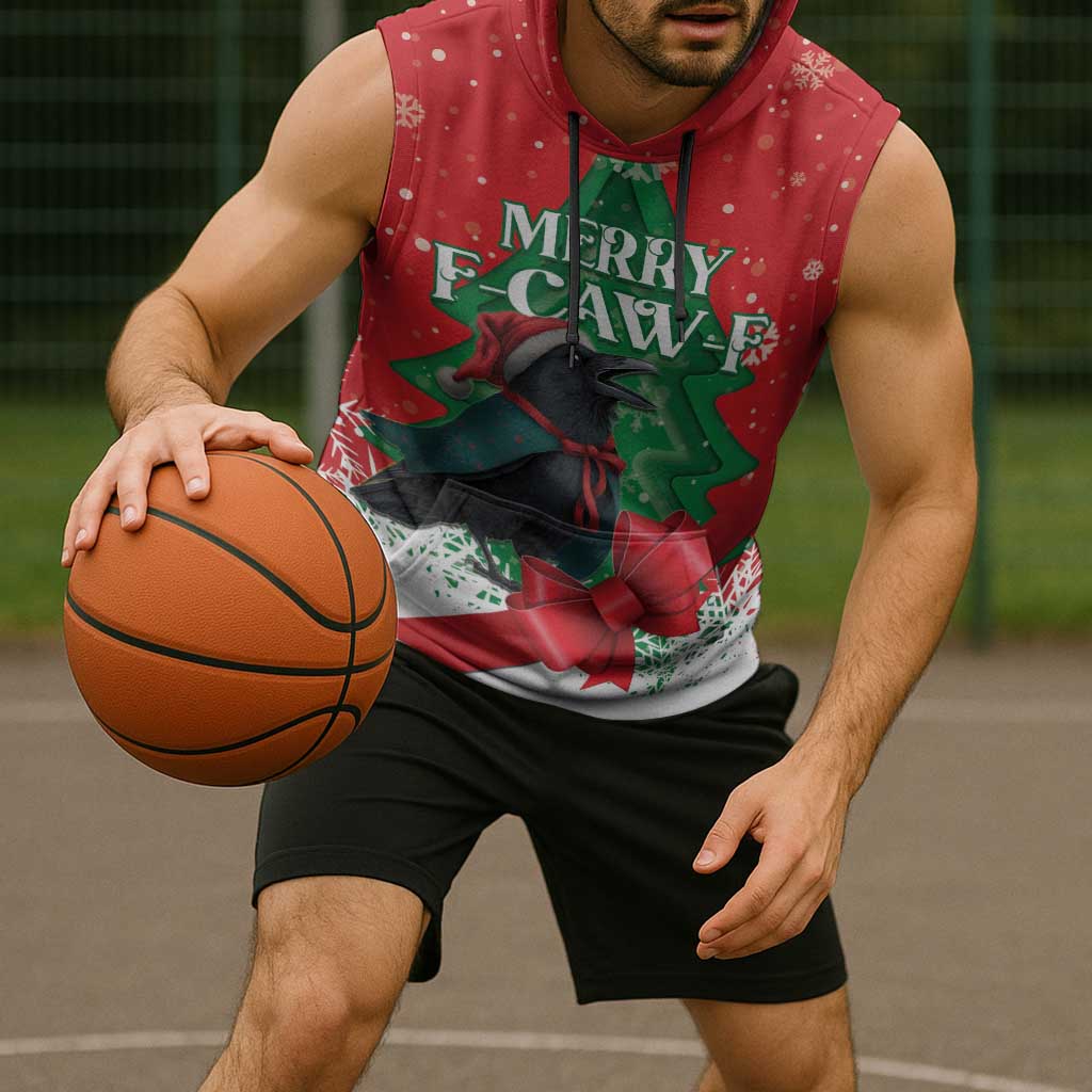 Funny Christmas Raven Sleeveless Hoodie Merry F Caw F - Wonder Print Shop
