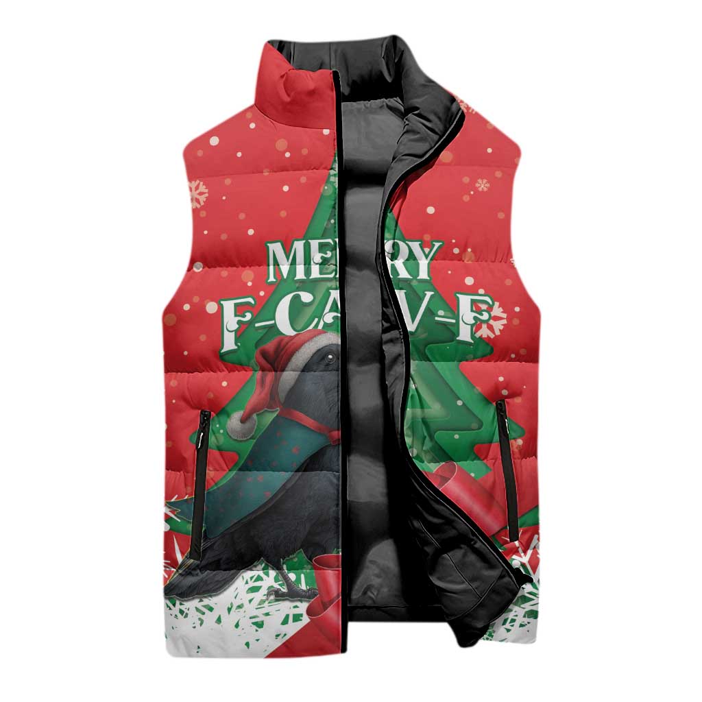 Funny Christmas Raven Sleeveless Puffer Jacket Merry F Caw F - Wonder Print Shop