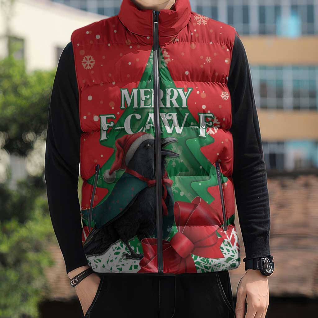 Funny Christmas Raven Sleeveless Puffer Jacket Merry F Caw F - Wonder Print Shop