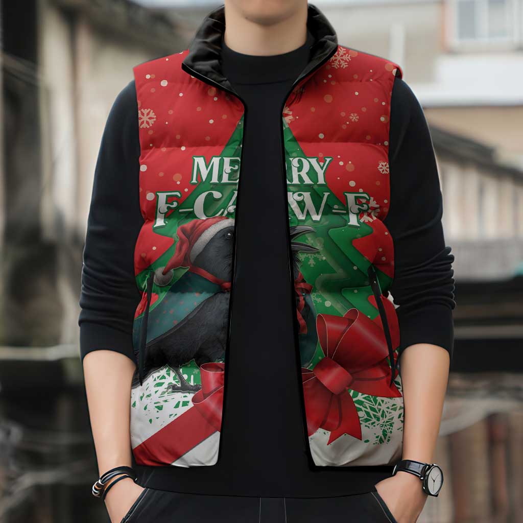 Funny Christmas Raven Sleeveless Puffer Jacket Merry F Caw F - Wonder Print Shop