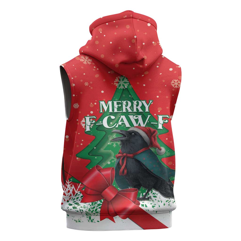 Funny Christmas Raven Sleeveless Zip Hoodie Merry F Caw F - Wonder Print Shop