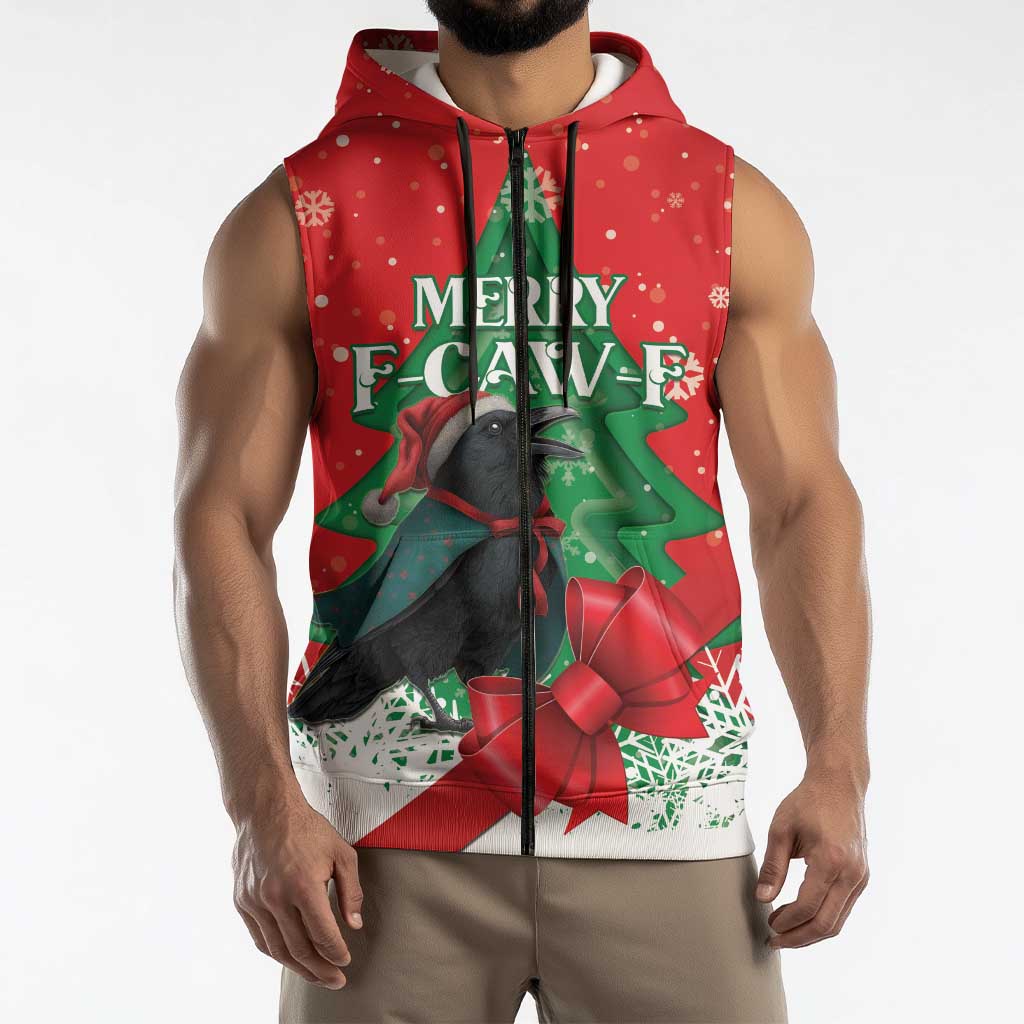 Funny Christmas Raven Sleeveless Zip Hoodie Merry F Caw F - Wonder Print Shop
