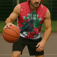 Funny Christmas Raven Sleeveless Zip Hoodie Merry F Caw F - Wonder Print Shop