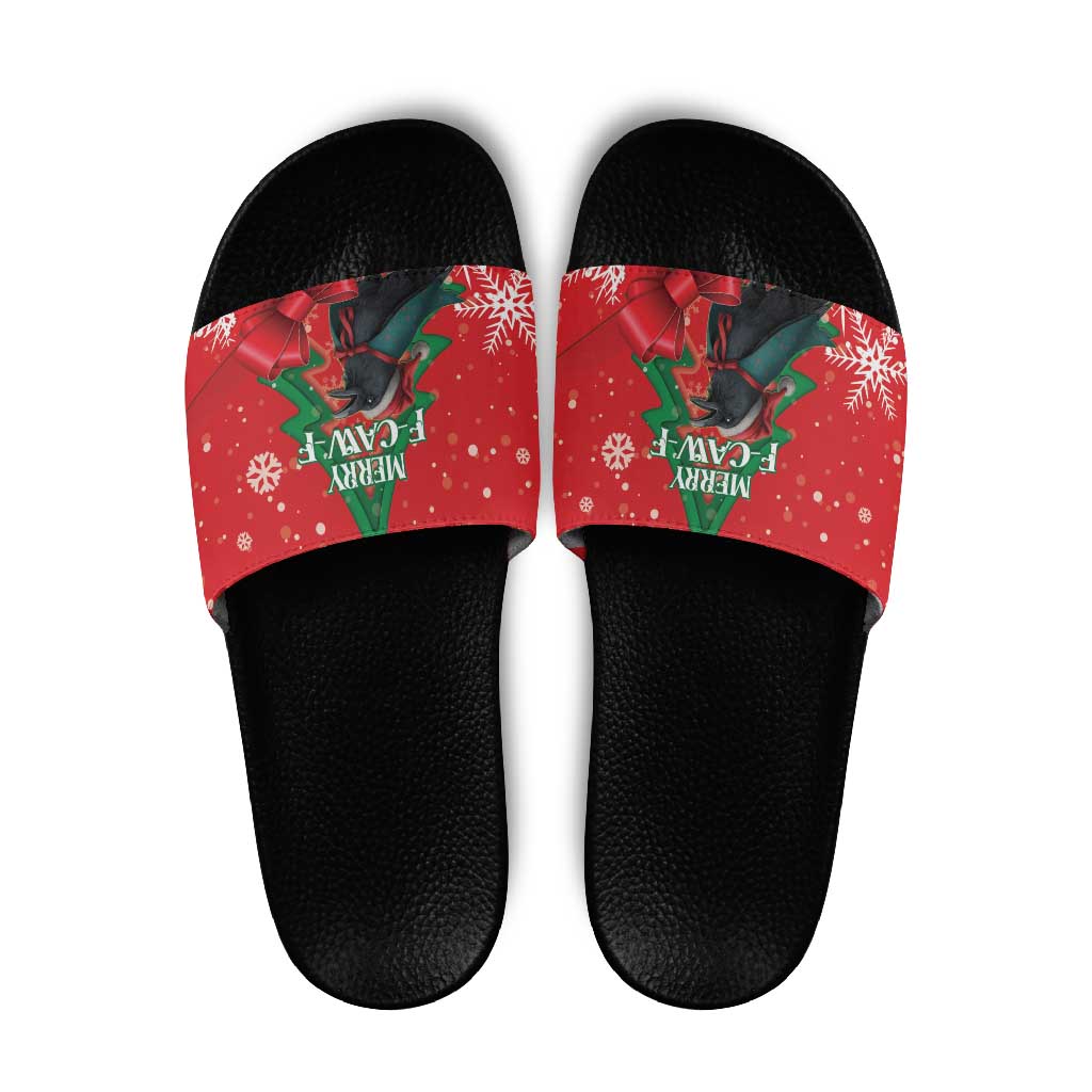 Funny Christmas Raven Slide Sandals Merry F Caw F - Wonder Print Shop