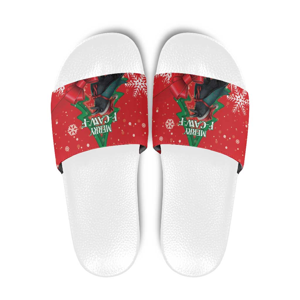Funny Christmas Raven Slide Sandals Merry F Caw F - Wonder Print Shop