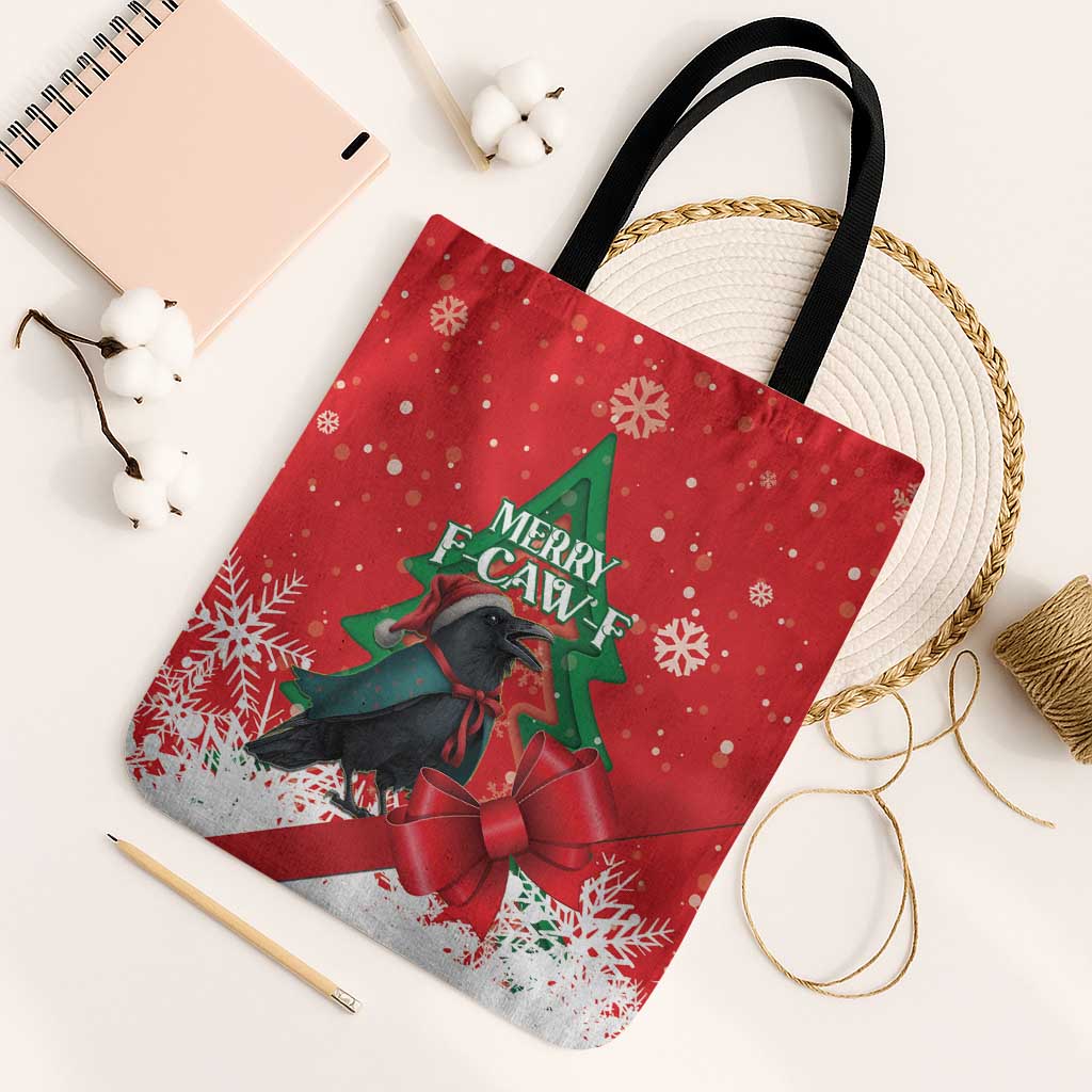 Funny Christmas Raven Tote Bag Merry F Caw F - Wonder Print Shop