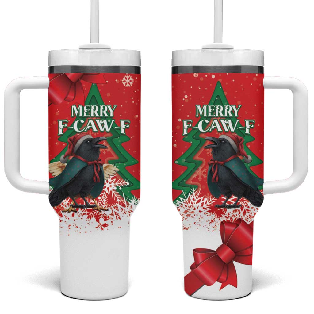 Funny Christmas Raven Tumbler With Handle Merry F Caw F - Wonder Print Shop