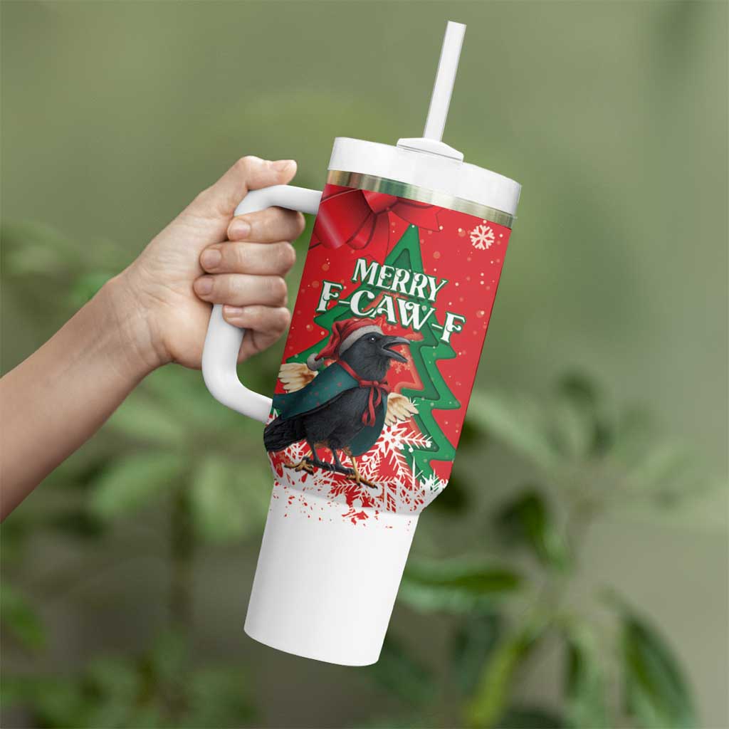 Funny Christmas Raven Tumbler With Handle Merry F Caw F - Wonder Print Shop