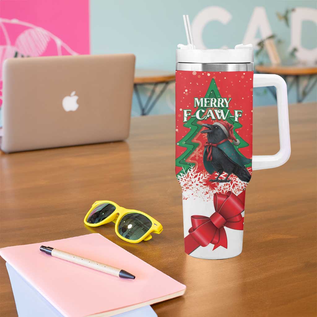 Funny Christmas Raven Tumbler With Handle Merry F Caw F - Wonder Print Shop