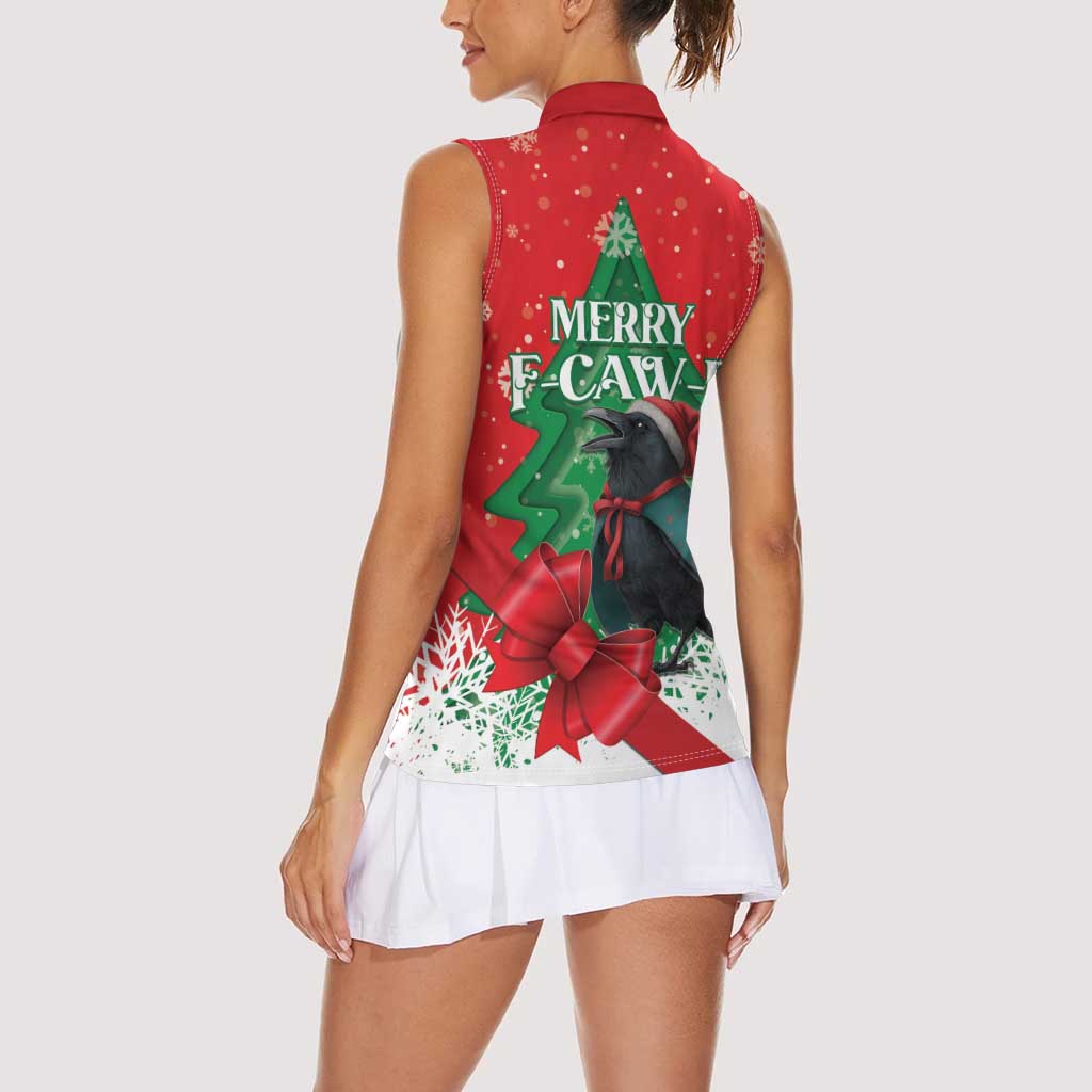 Funny Christmas Raven Women Sleeveless Polo Shirt Merry F Caw F - Wonder Print Shop
