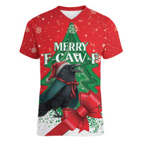 Funny Christmas Raven Women V-Neck T-Shirt Merry F Caw F - Wonder Print Shop