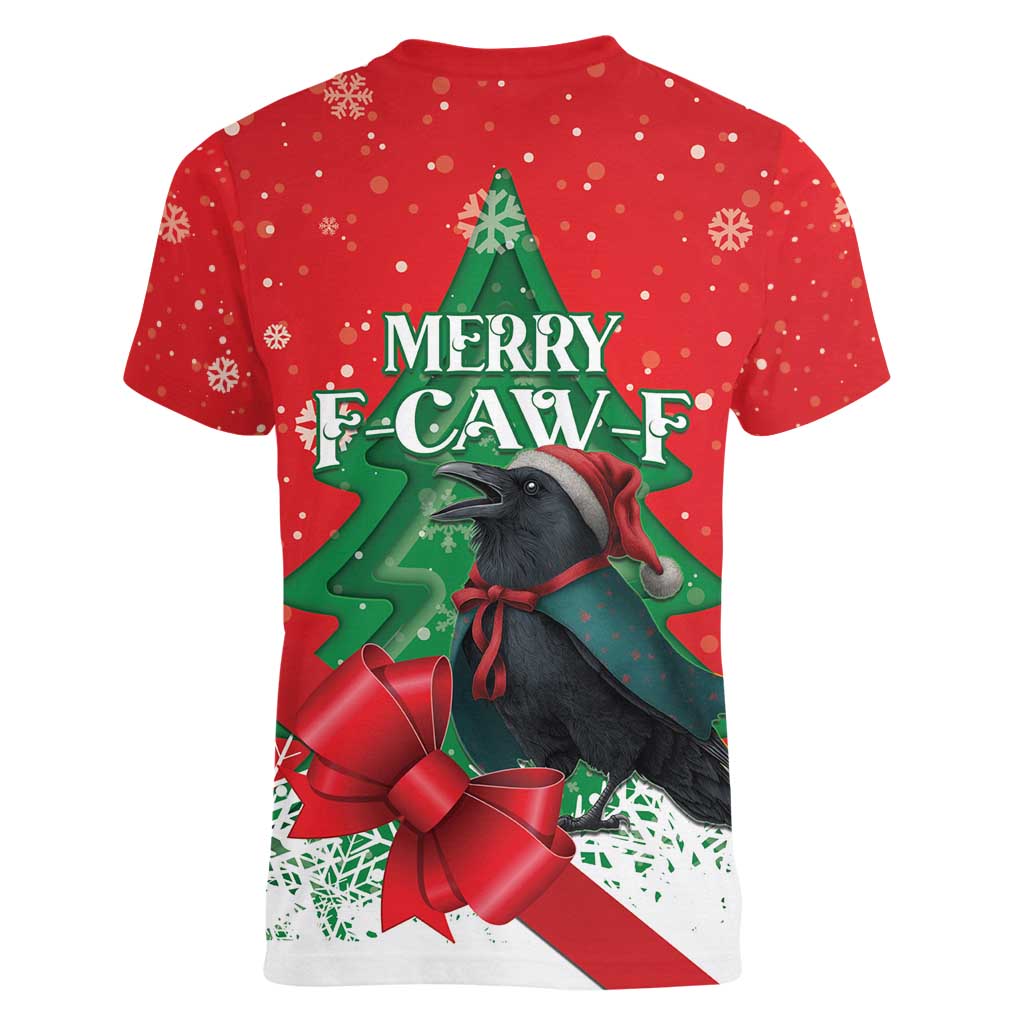 Funny Christmas Raven Women V-Neck T-Shirt Merry F Caw F - Wonder Print Shop