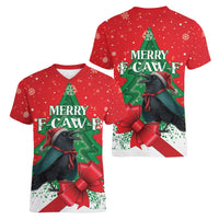 Funny Christmas Raven Women V-Neck T-Shirt Merry F Caw F - Wonder Print Shop