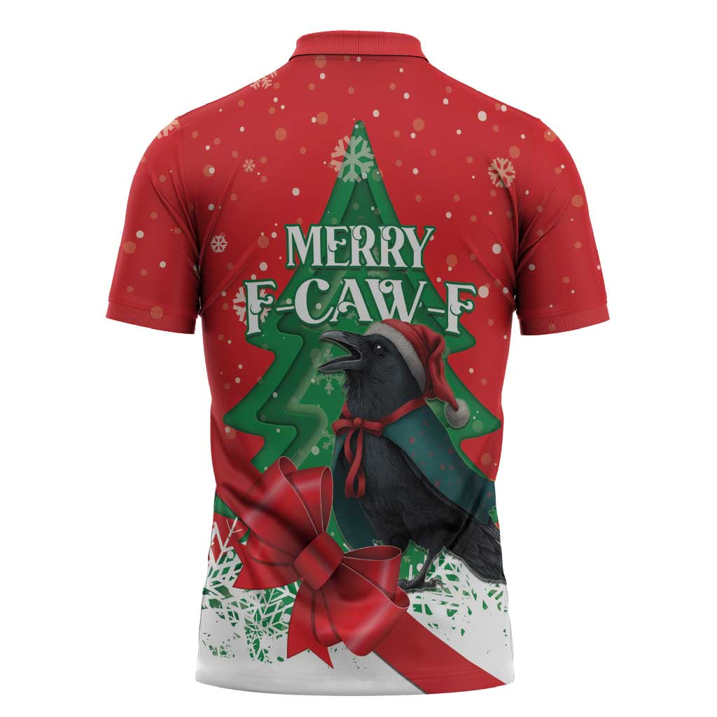 Funny Christmas Raven Zipper Polo Shirt Merry F Caw F - Wonder Print Shop