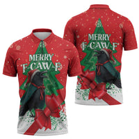 Funny Christmas Raven Zipper Polo Shirt Merry F Caw F - Wonder Print Shop