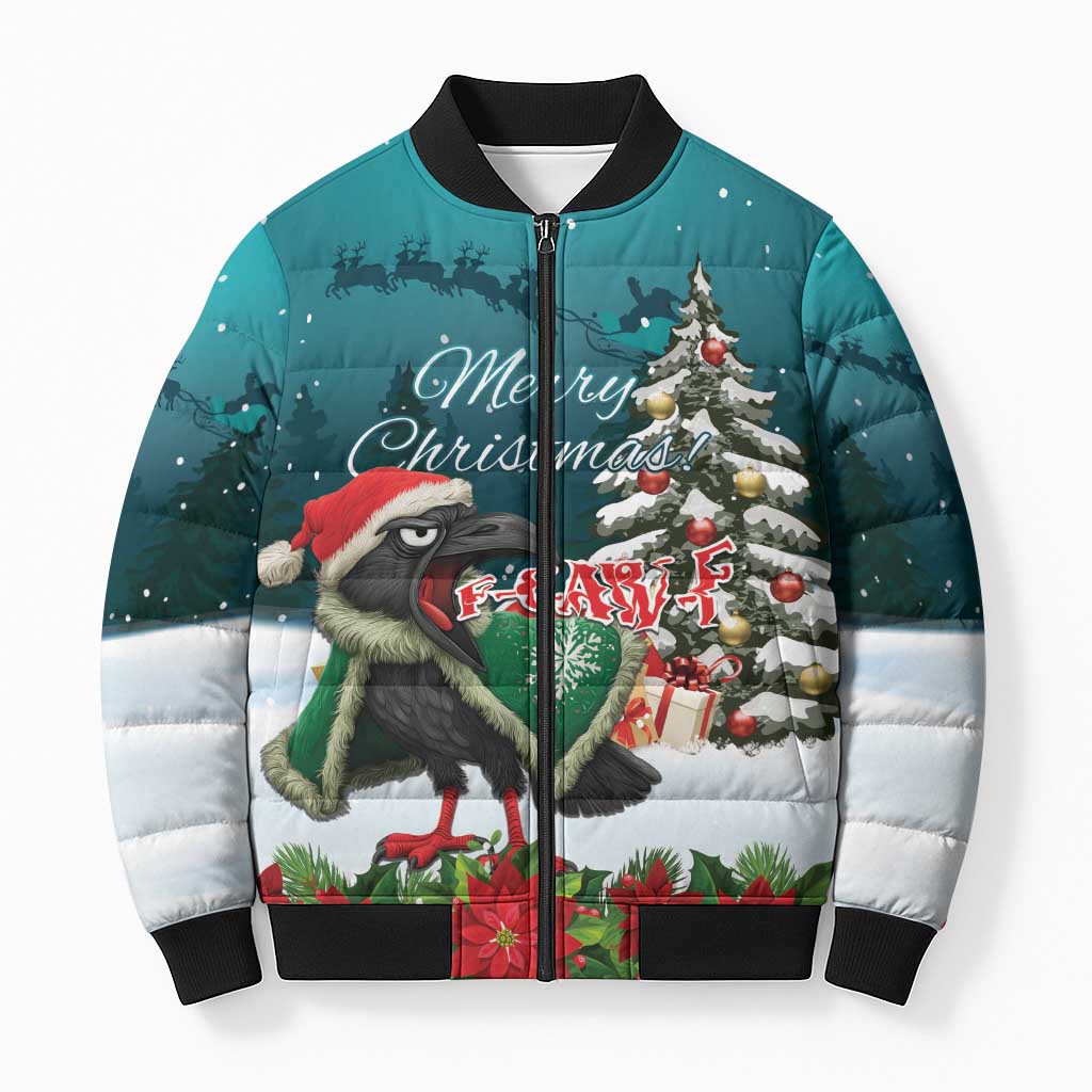 F Caw F Raven Santa Bomber Puffer Jacket Funny Christmas - Wonder Print Shop
