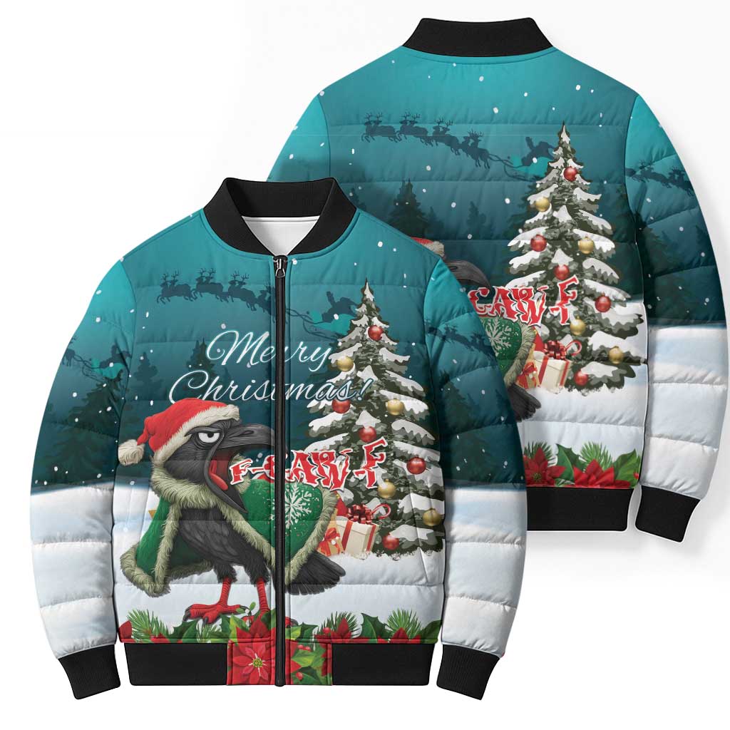 F Caw F Raven Santa Bomber Puffer Jacket Funny Christmas - Wonder Print Shop