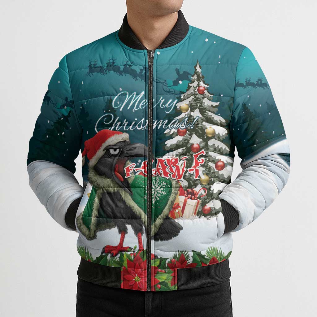 F Caw F Raven Santa Bomber Puffer Jacket Funny Christmas - Wonder Print Shop