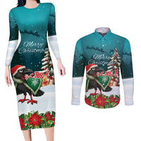 F Caw F Raven Santa Couples Matching Long Sleeve Bodycon Dress and Long Sleeve Button Shirt Funny Christmas - Wonder Print Shop