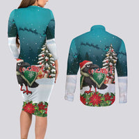 F Caw F Raven Santa Couples Matching Long Sleeve Bodycon Dress and Long Sleeve Button Shirt Funny Christmas - Wonder Print Shop