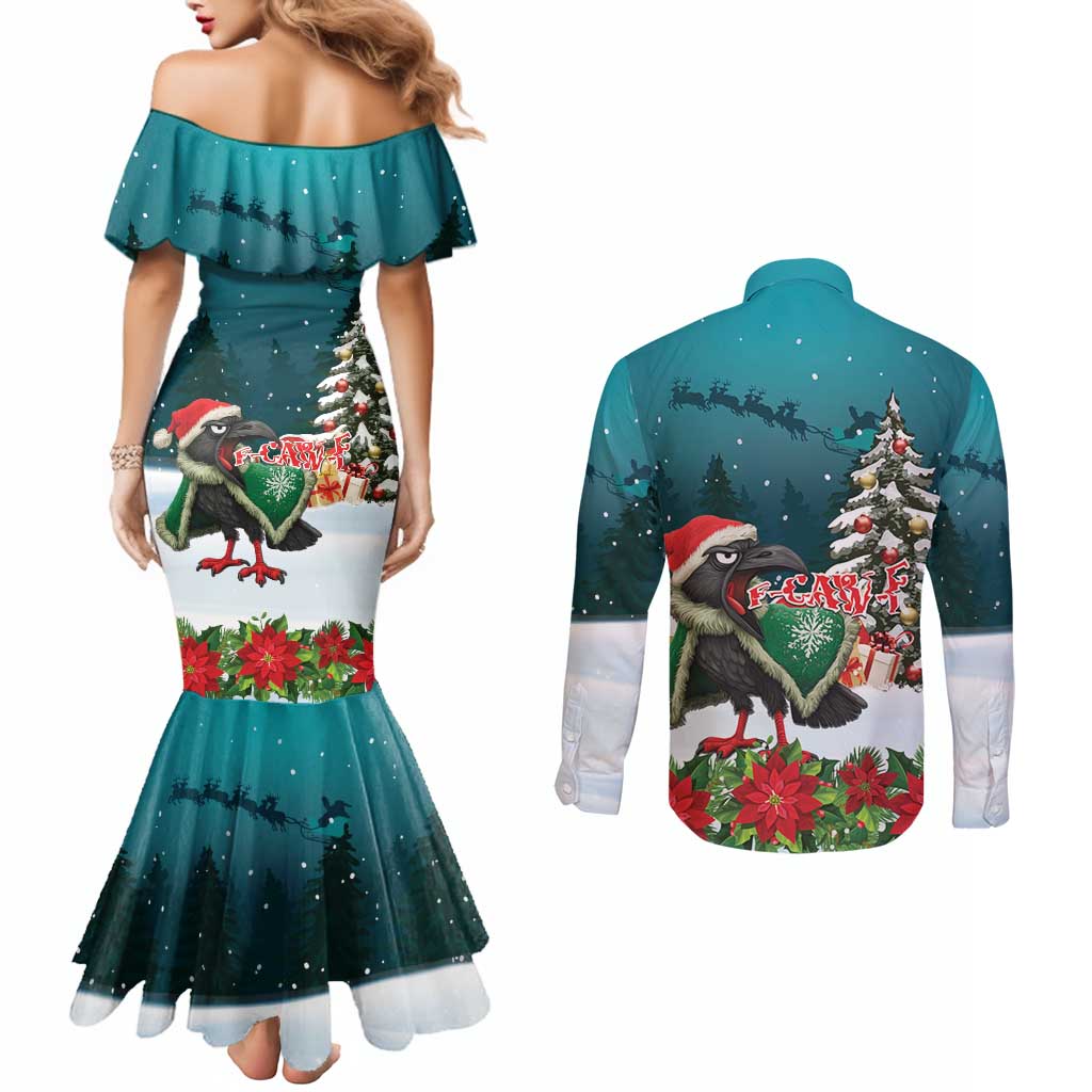 F Caw F Raven Santa Couples Matching Mermaid Dress and Long Sleeve Button Shirt Funny Christmas - Wonder Print Shop