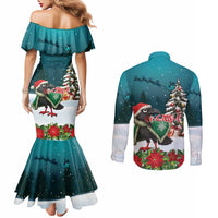 F Caw F Raven Santa Couples Matching Mermaid Dress and Long Sleeve Button Shirt Funny Christmas - Wonder Print Shop