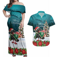 F Caw F Raven Santa Couples Matching Off Shoulder Maxi Dress and Hawaiian Shirt Funny Christmas - Wonder Print Shop
