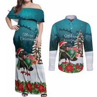F Caw F Raven Santa Couples Matching Off Shoulder Maxi Dress and Long Sleeve Button Shirt Funny Christmas - Wonder Print Shop